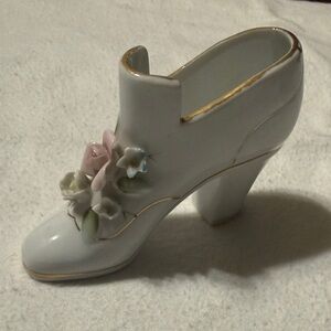 Elegant White Porcelain Decorative Shoe with Pastel Floral Accents